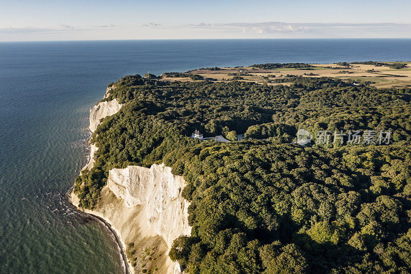 Bird's eye view of the cliffs at Møns Klint in Denmark